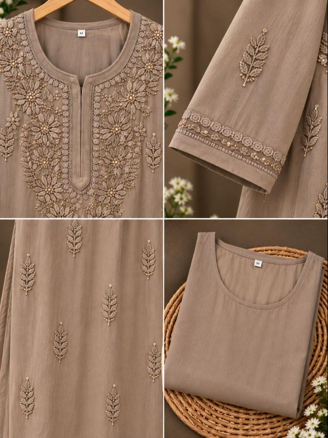 BEIGE COLORED VISCOSE CHIKANKARI