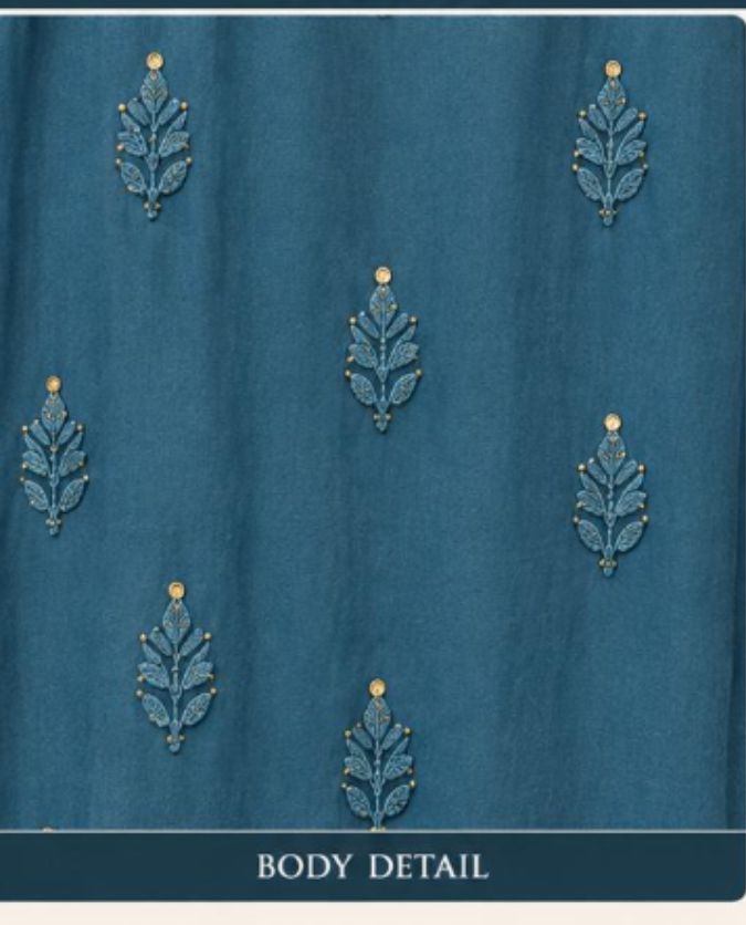 TEAL BLUE VISCOSE CHIKANKARI