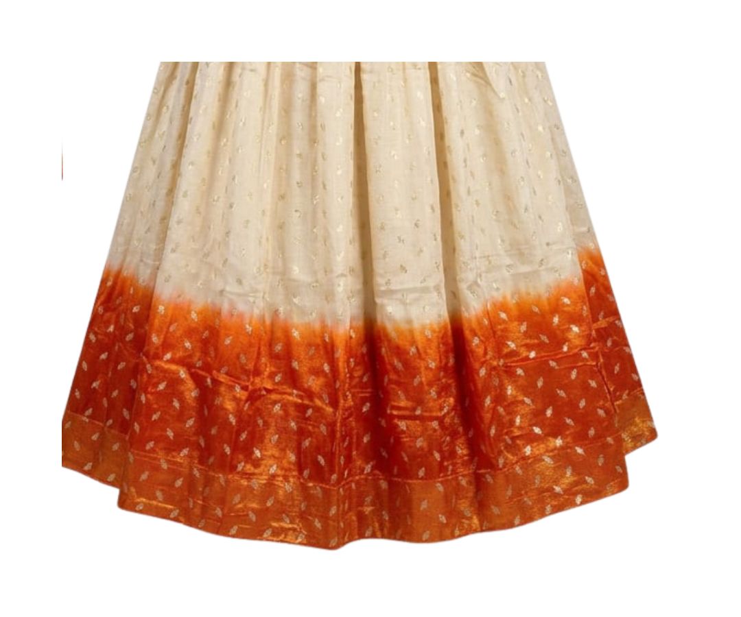 LADIES DHAVANI - CREAM WITH ORANGE