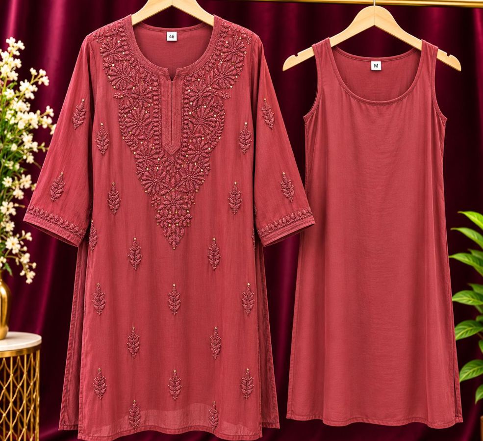 DUSTY ROSE VISCOSE CHIKANKARI