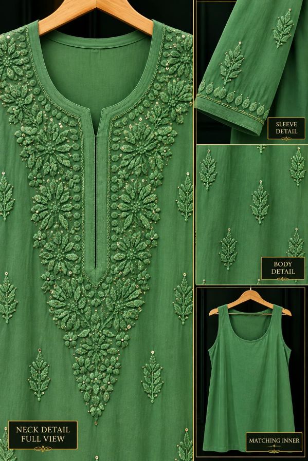 EMERALD GREEN VISCOSE CHIKANKARI (PD-0019)