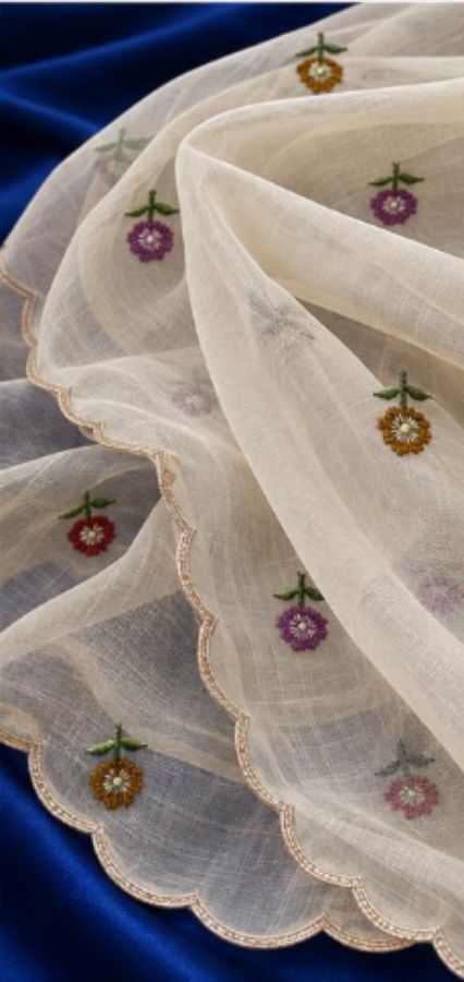 Cream Colored 3 PC Set with Floral Embroidery