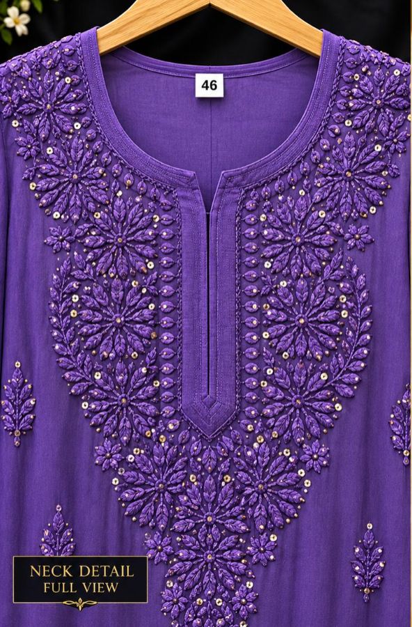 PURPLE COLORED VISCOSE CHIKANKARI