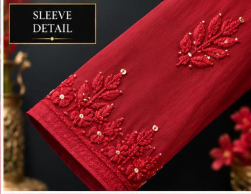 DARK RED VISCOSE CHIKANKARI (PD-0024)