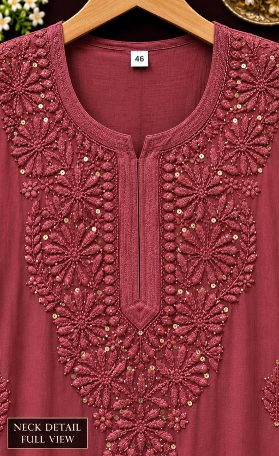 DUSTY ROSE VISCOSE CHIKANKARI