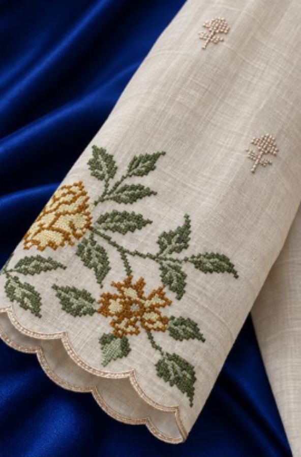 Cream Colored 3 PC Set with Floral Embroidery