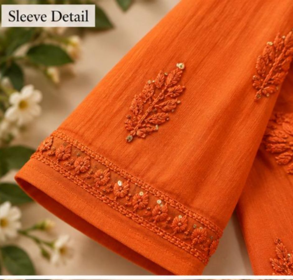 ORANGE COLORED VISCOSE CHIKANKARI
