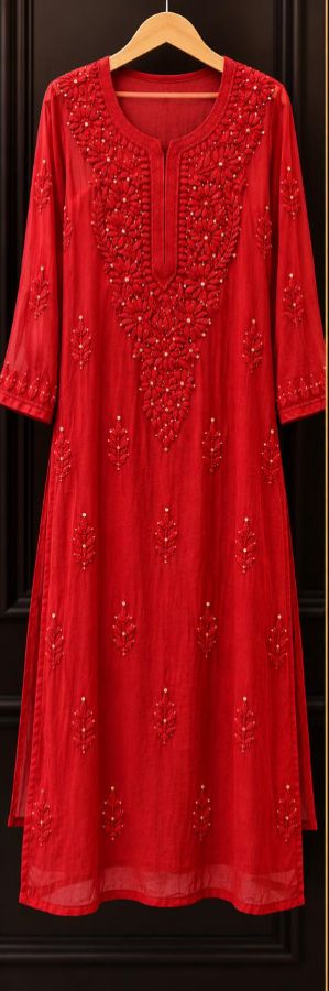DARK RED COLORED VISCOSE CHIKANKARI (PD-0020)