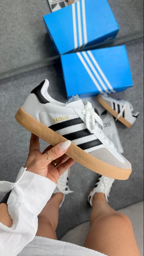Adidas Gazelle Premium Preto/Branco Feminino - Disponível 34 AO 39