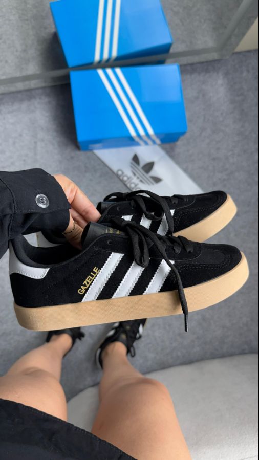 Adidas Gazelle Premium Preto/Branco Feminino - Disponível 34 AO 39