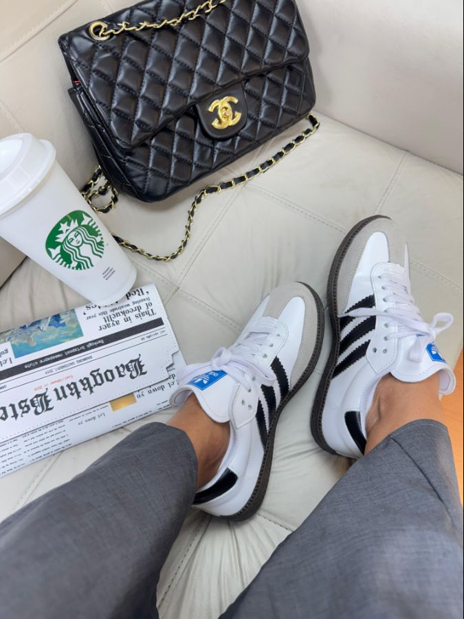 Adidas Samba OG Branco/Preto Sola de Borracha Couro Feminino