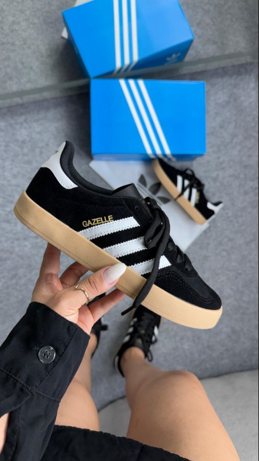 Adidas Gazelle Premium Preto/Branco Feminino - Disponível 34 AO 39