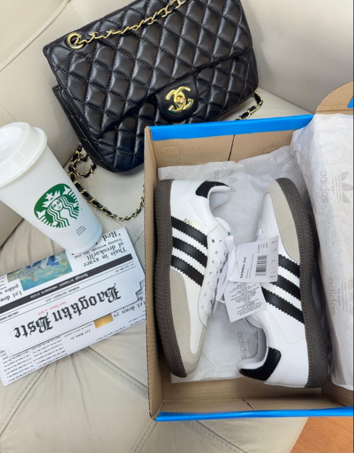 Adidas Samba OG Branco/Preto Sola de Borracha Couro Feminino