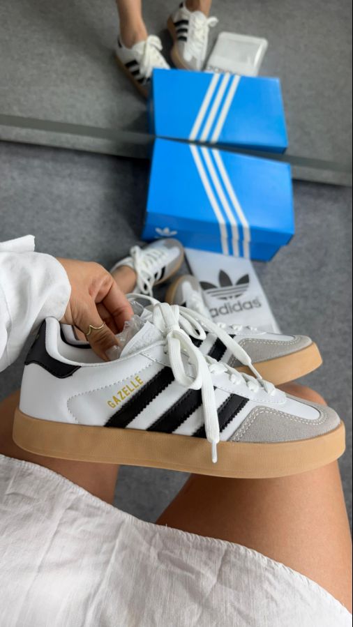 Adidas Gazelle Premium Preto/Branco Feminino - Disponível 34 AO 39