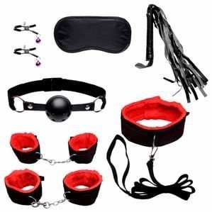 Kit Sado Bondage Preto Com algema Vermelho Sexy Import