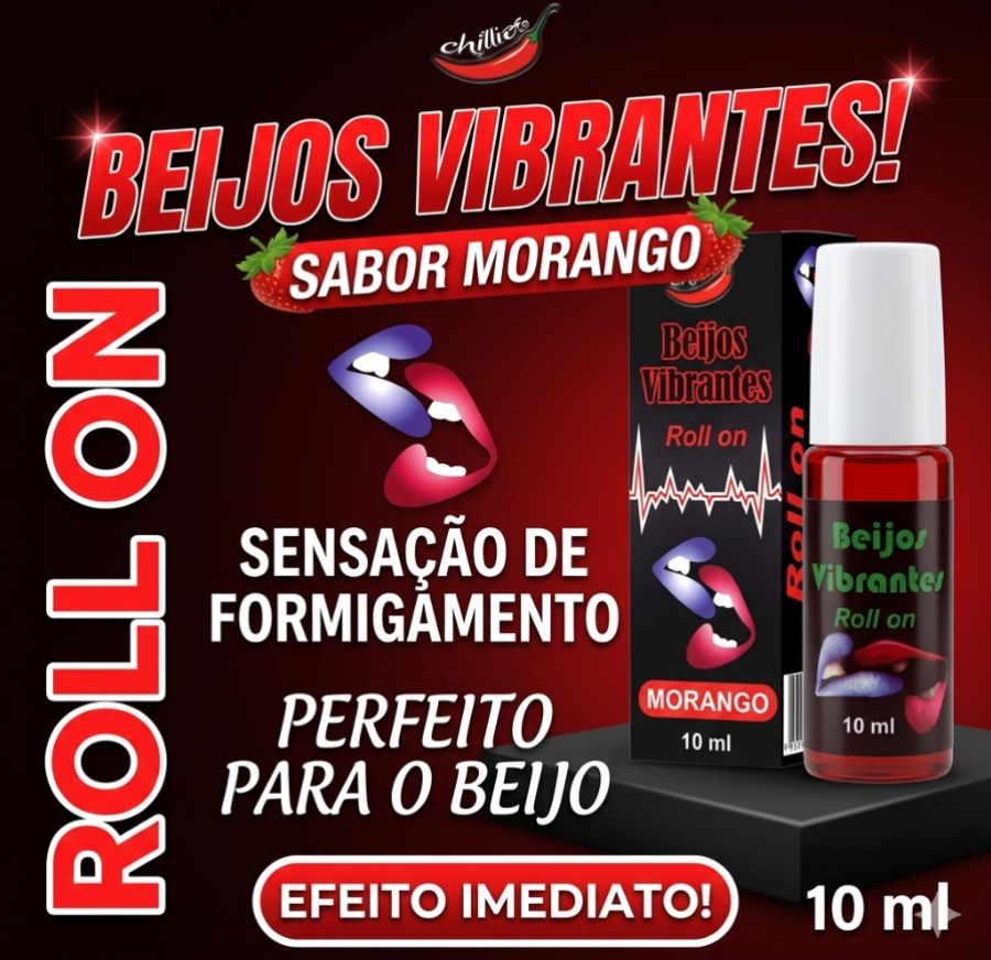 Gel Do Beijo Vibrante Em Rollon Morango 10Ml Chillies