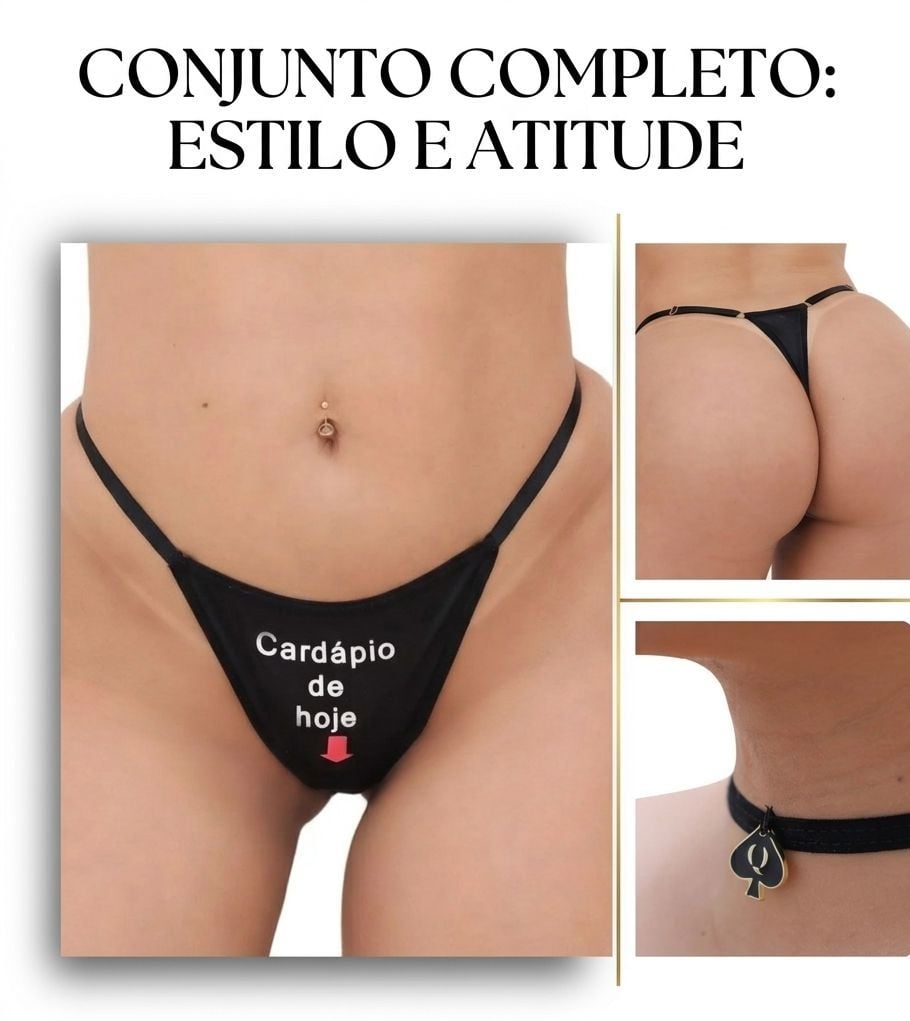 Fio Dental Fetiche Preta Tallyta com Choker Tam :Unico