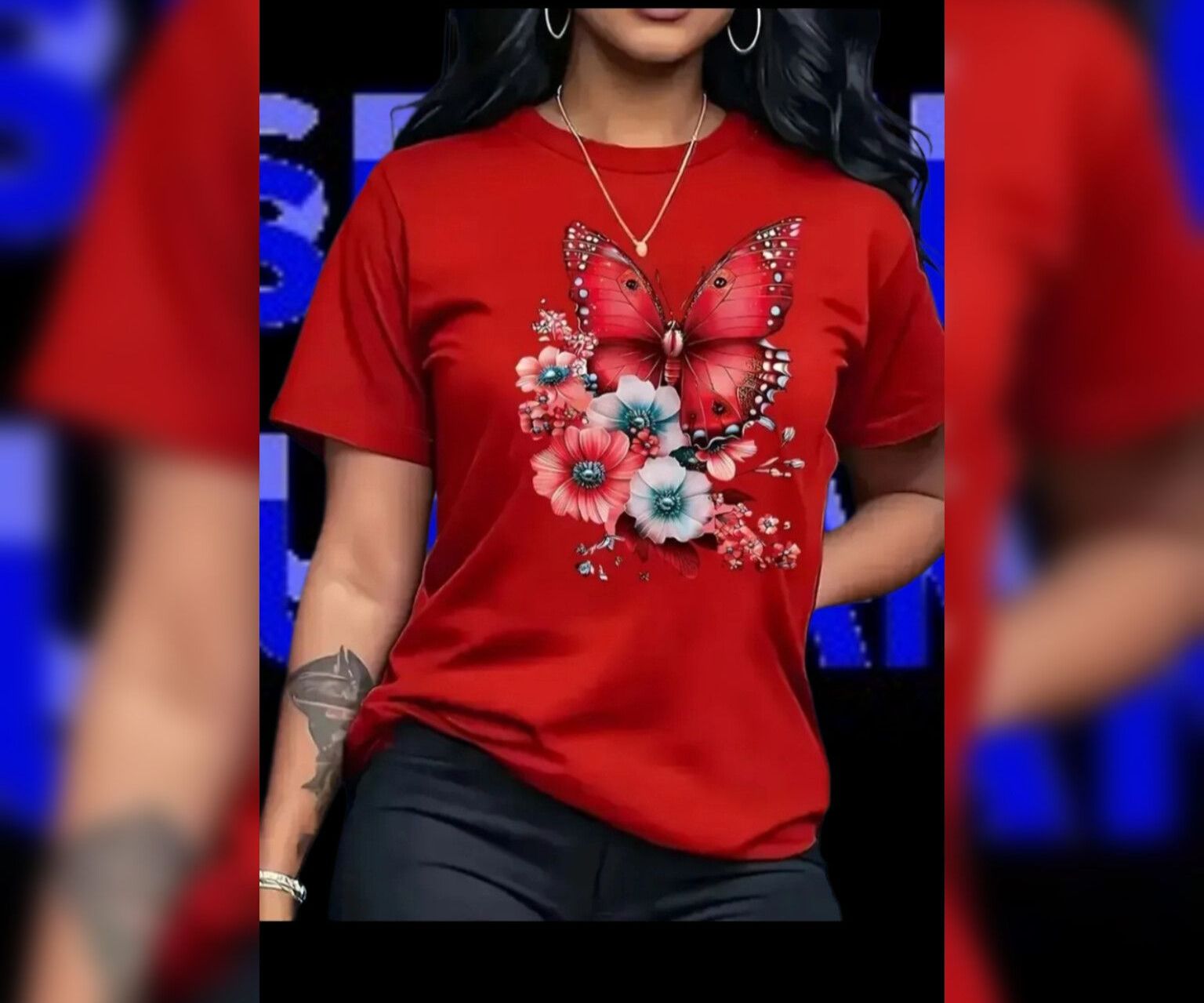 Camiseta feminina borboleta flores 100% algodão