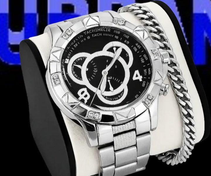 Kit relógio masculino e pulseira aço inox