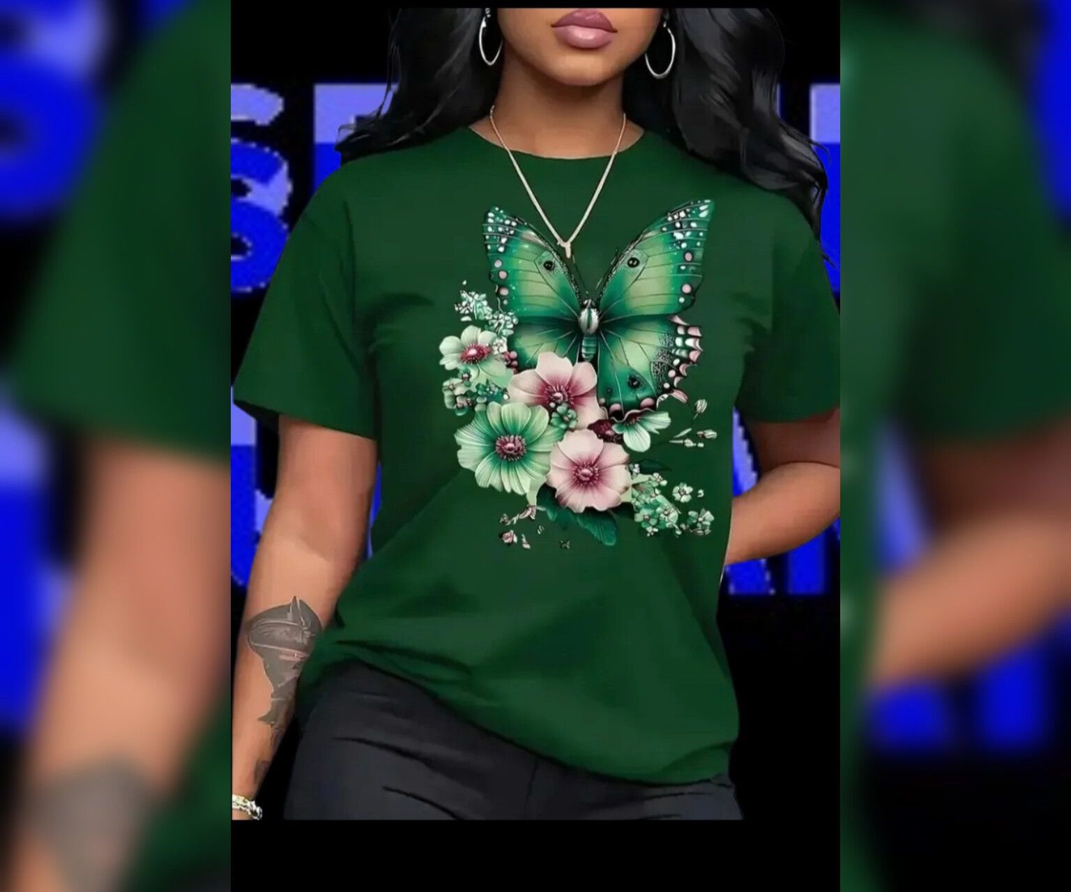 Camiseta feminina borboleta flores 100% algodão