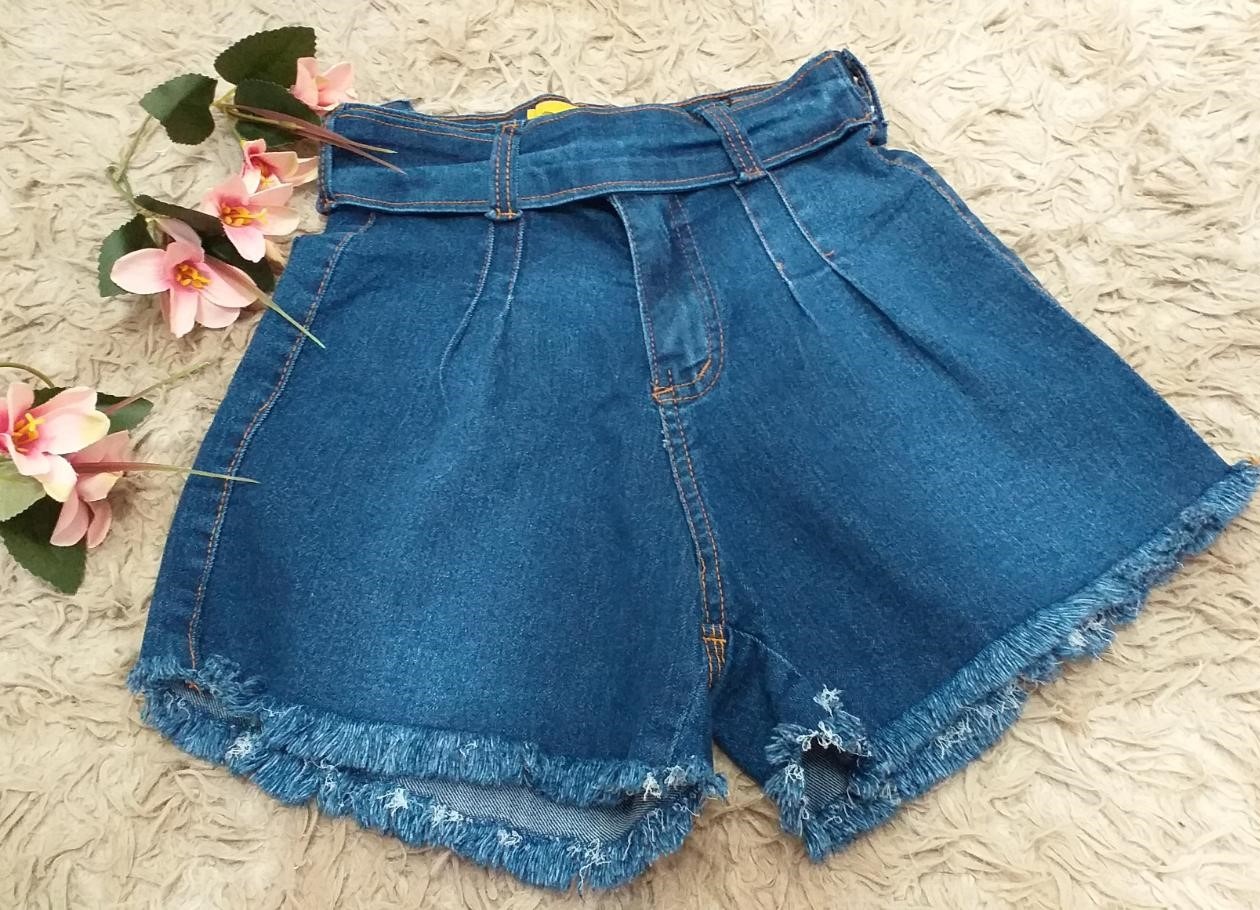 Short Jeans Ayram Cintura alta Cinto abotoar lateral N.36