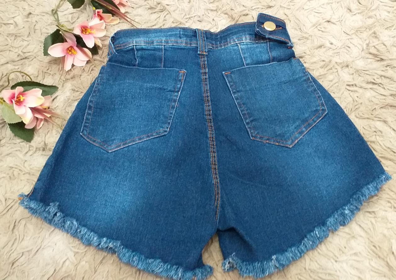 Short Jeans Ayram Cintura alta Cinto abotoar lateral N.36