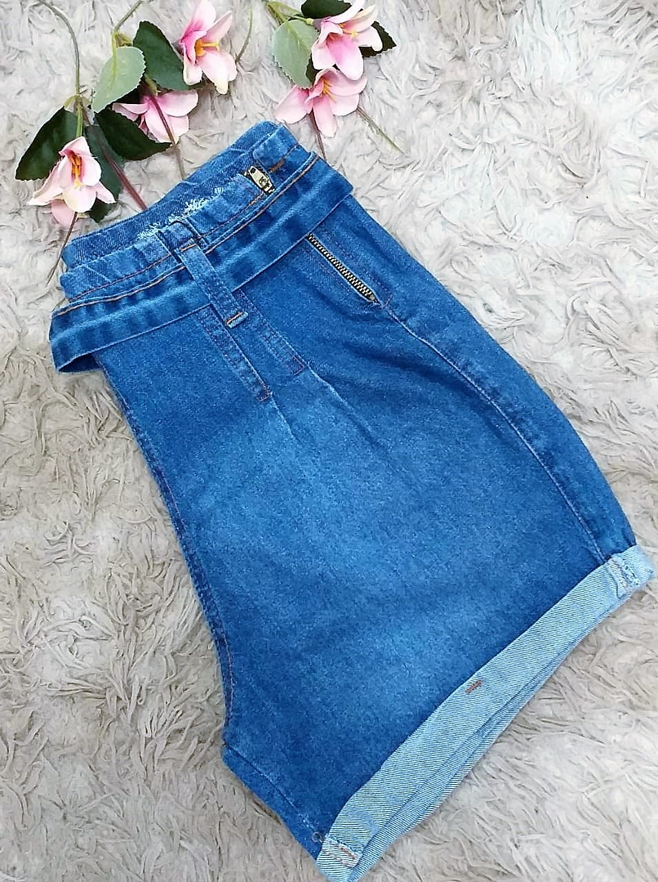 Short Jeans Ayram Cintura alta Ziper lateral N.36