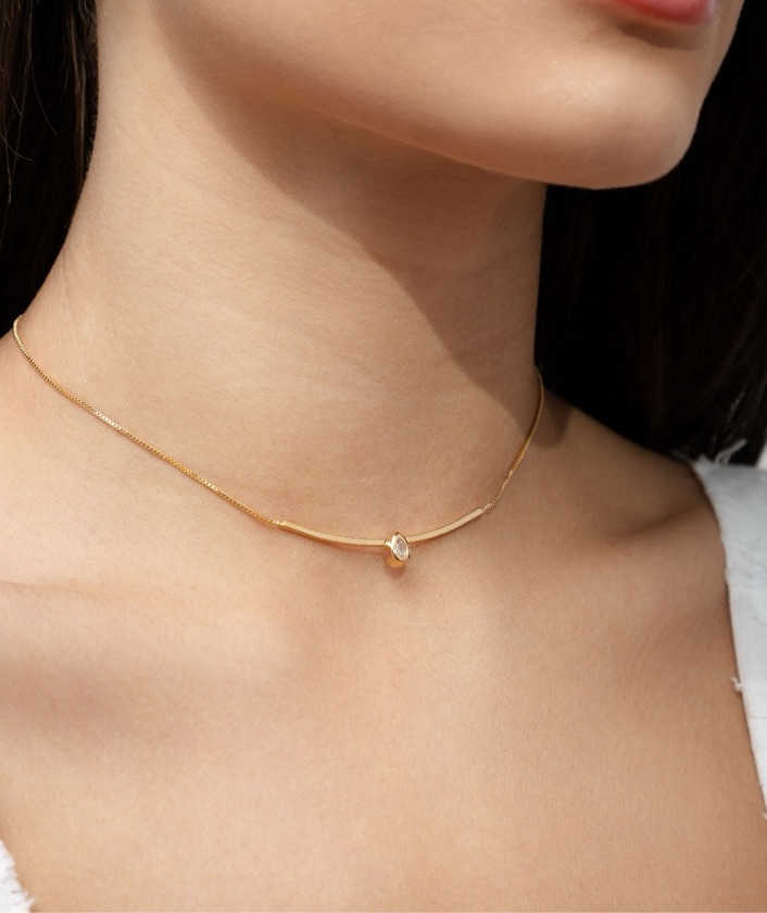 Chocker Meio Aro com Zircônia Gota