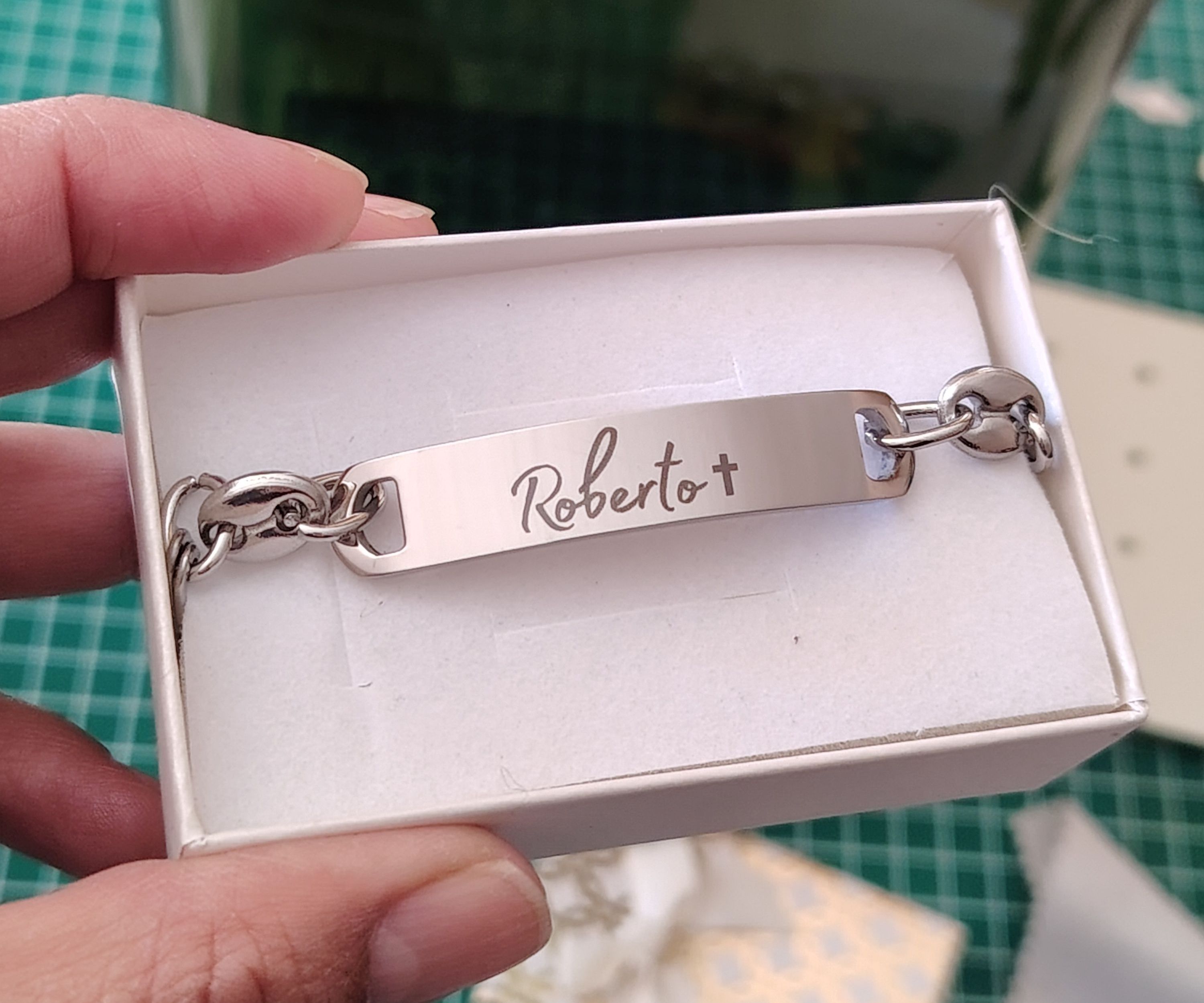 Esclava huesito en acero i plateado personalizado
