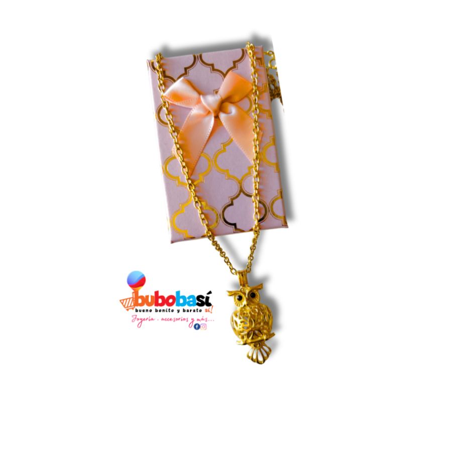 Collar búho tejido color dorada en acero inoxidable