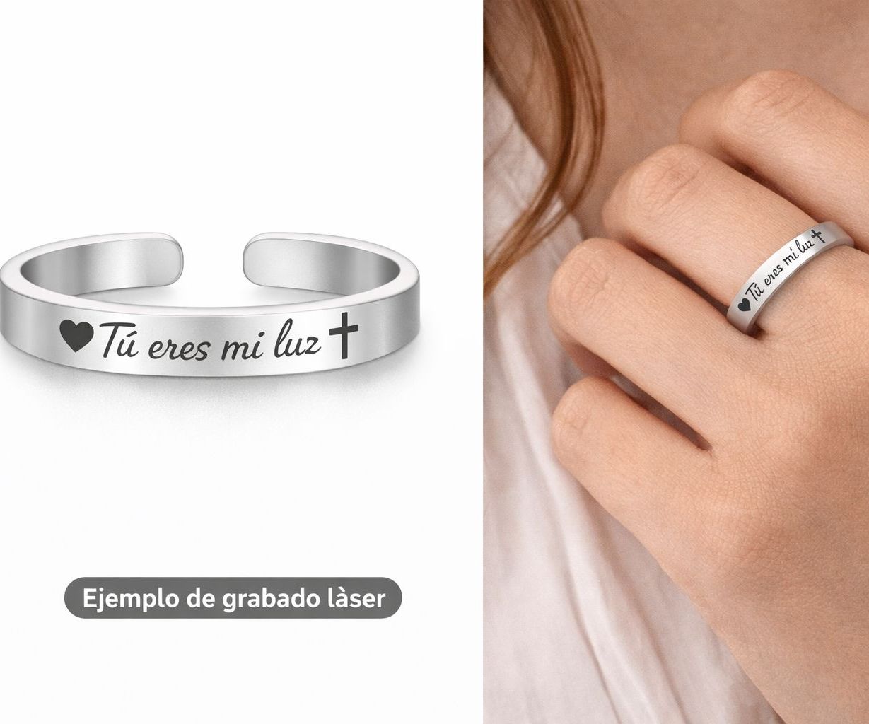 Anillo ajustable aceroi color plateado personalizado