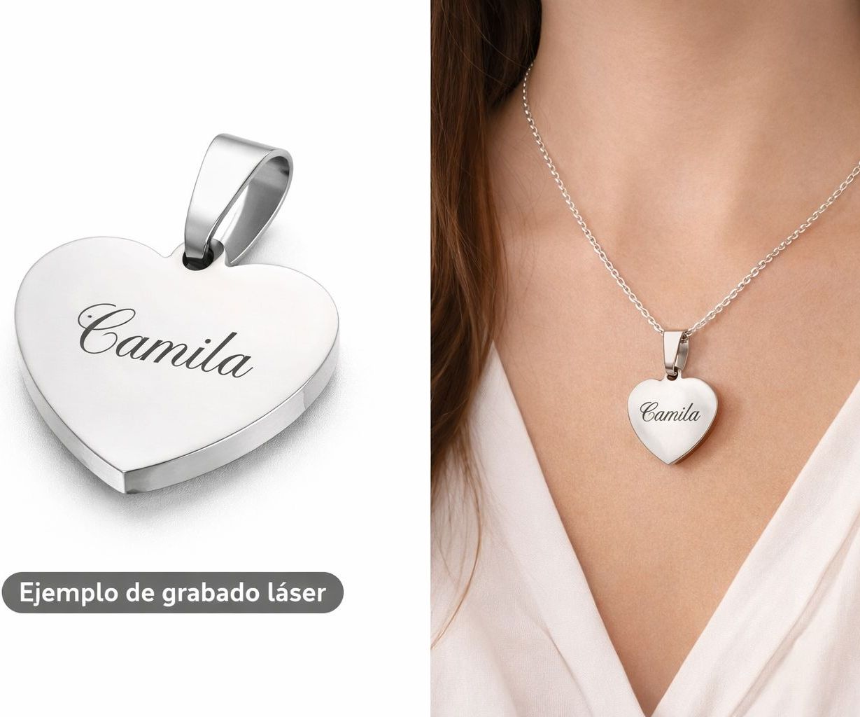 Dije corazón y cadena en aceroi personalizados