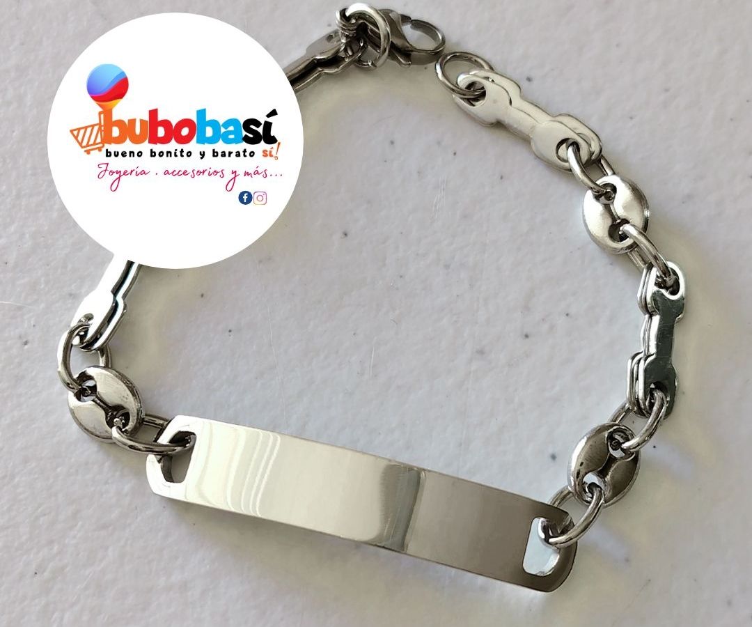 Esclava huesito en acero i plateado personalizado