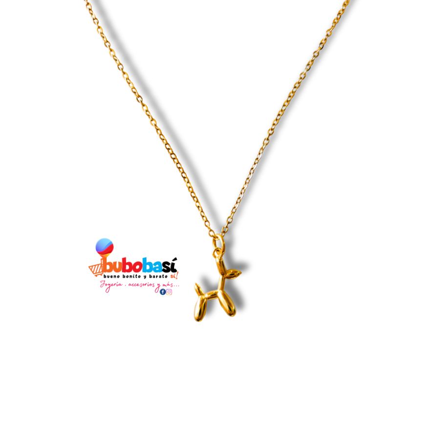 Collar con dije de perrito en globo dorado de acero inoxidable