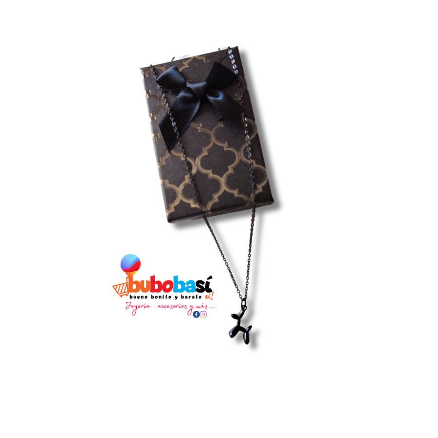 Collar con dije de perrito negro en globo de acero inoxidable