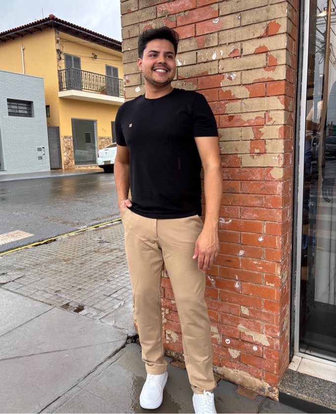 Calça Chino Slim Poliamida Bege