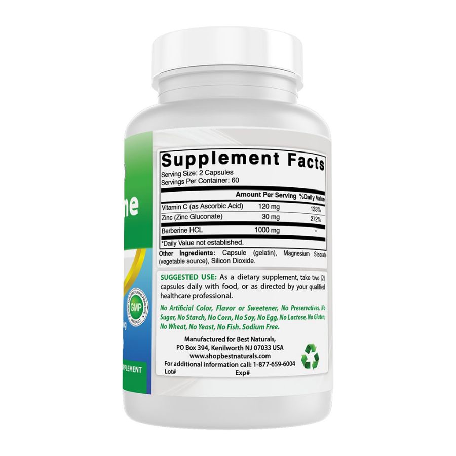 Berberina Plus (+Zinc + Vitamina C) - Best Naturals - 1000mg x120 Cápsulas