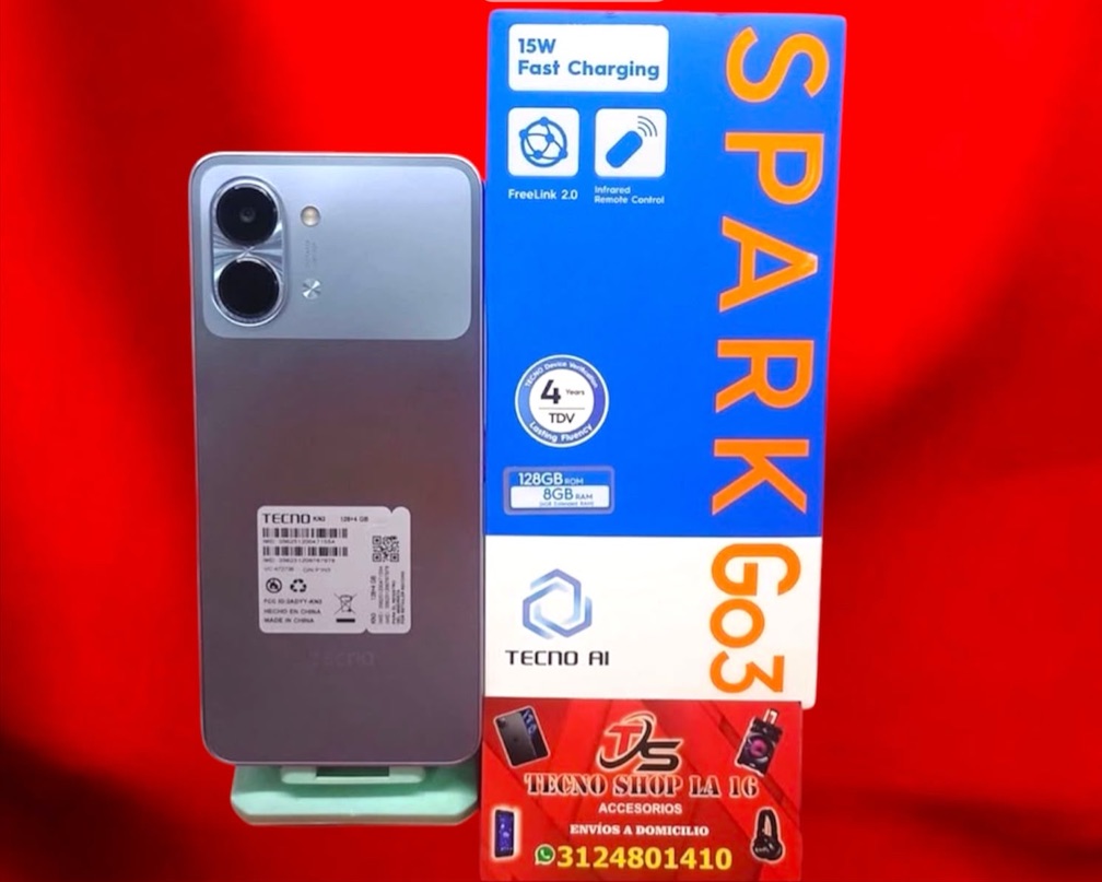 #3 tecno spark go3 de 128 GB 4 RAM totalmente nuevo cuenta con huella digital