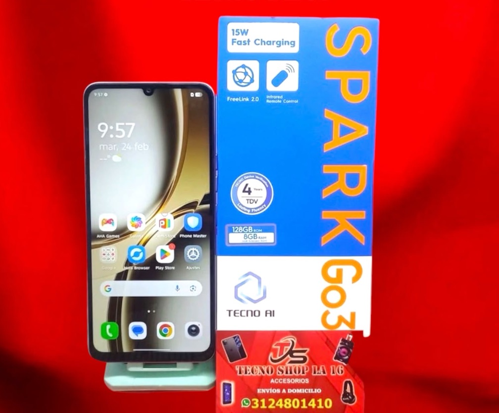 #3 tecno spark go3 de 128 GB 4 RAM totalmente nuevo cuenta con huella digital