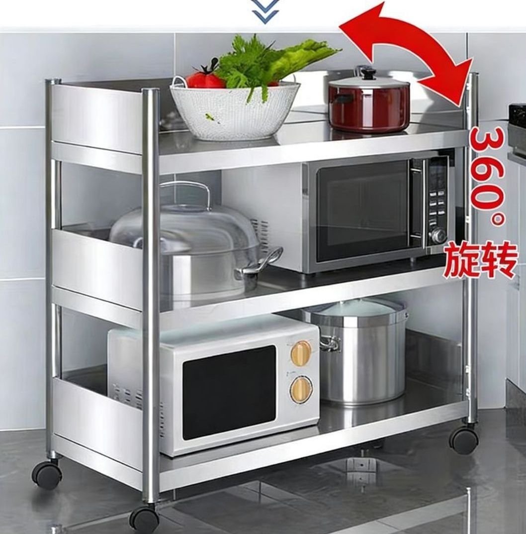 Mesa de cocina con ruedas X3 niveles con respaldar acero inoxidable