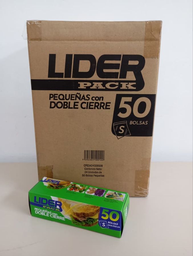LIDER PACK // BOLSAS PEQUENAS CON DOBLE CIERRE 16,5 X 15,2 CM REF 0122 BARRAS 7592384100122 (bulto de 24cajitas) precio por cajita de 50unid