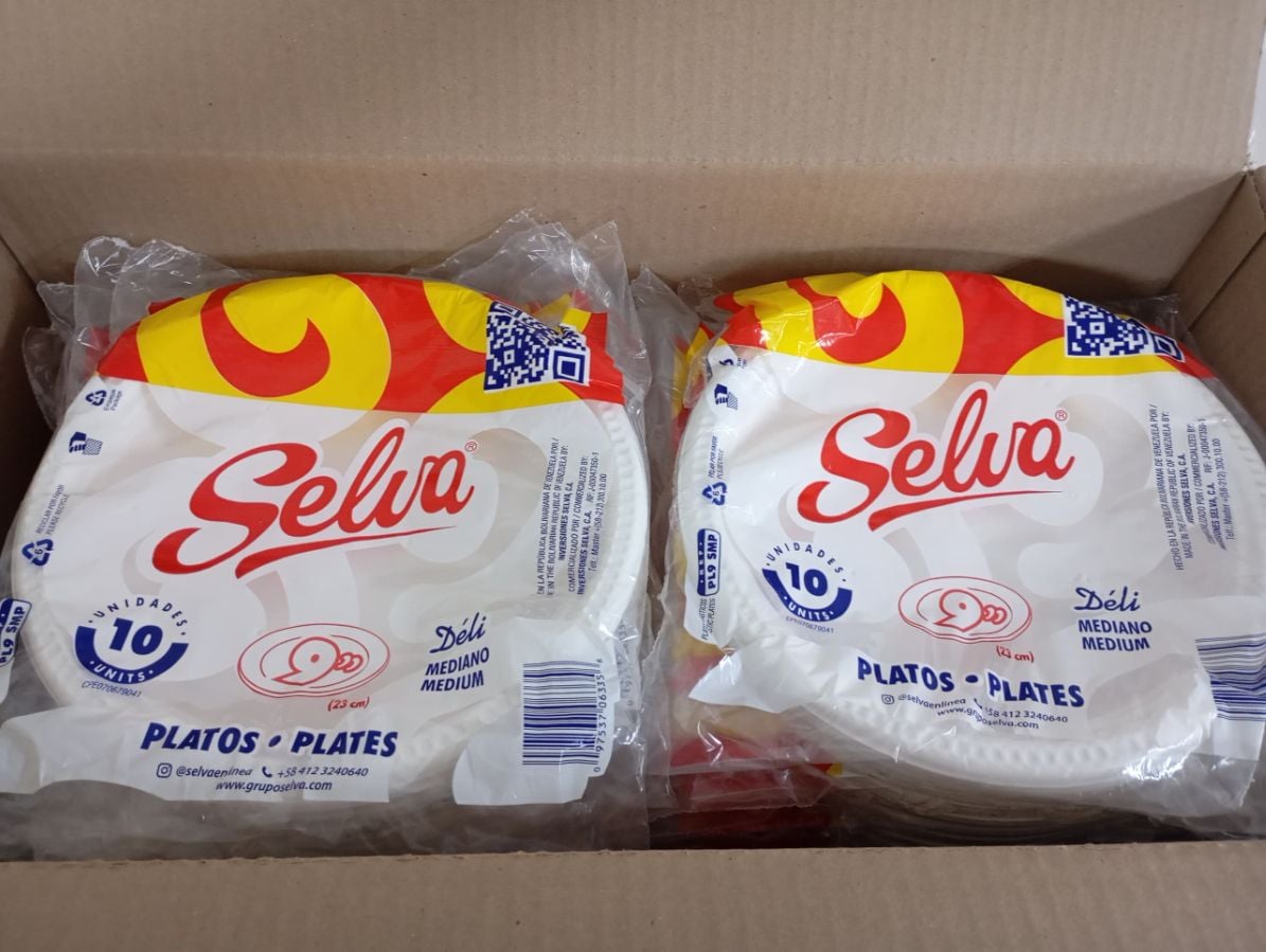 SELVA // Plato 9" (23cm) desechables Redondos REF 900002 codigodebarras 097537063356 (bulto de 50 empaques total 500 platos) precio por empaque de 10unid SELVA