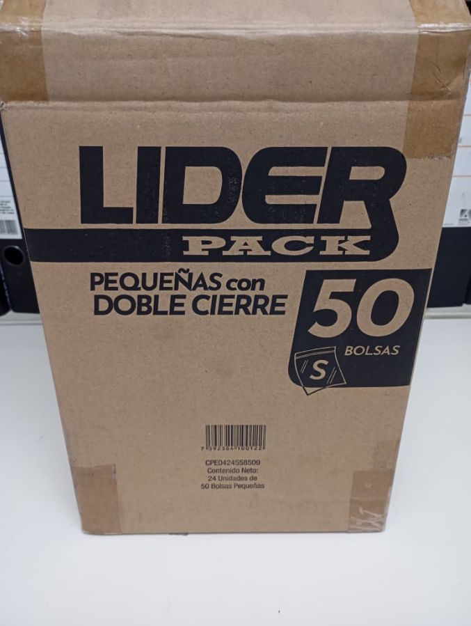 LIDER PACK // BOLSAS PEQUENAS CON DOBLE CIERRE 16,5 X 15,2 CM REF 0122 BARRAS 7592384100122 (bulto de 24cajitas) precio por cajita de 50unid