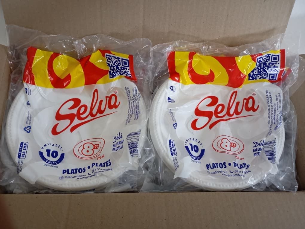 SELVA // Plato 8" (20cm) desechables Redondos REF 800000 codigodebarras 097537063332 (bulto de 50 empaques total 500 platos) precio por empaque de 10unid SELVA