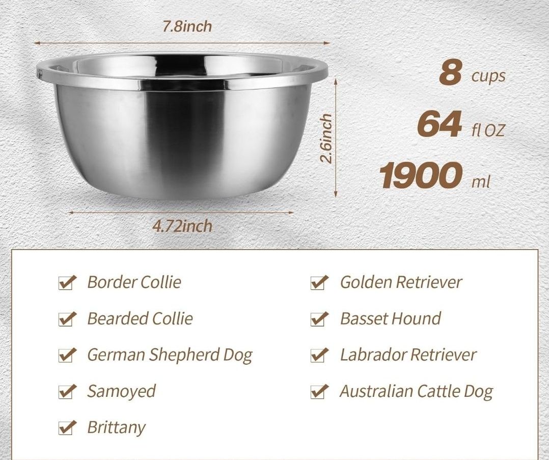 8 Cup Stainless Steel Metal Dog Bowls