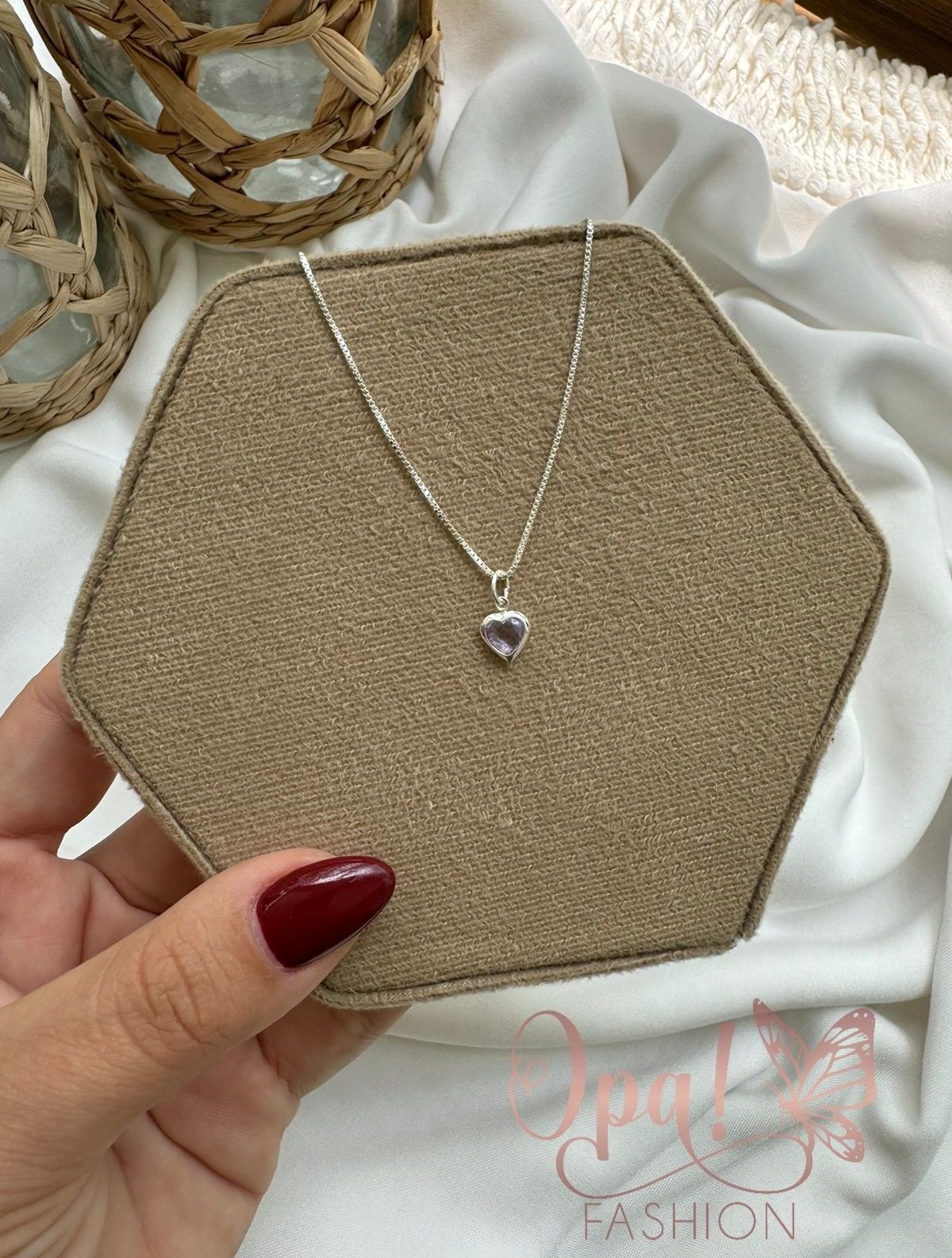 Colar coração zirconia Lilás