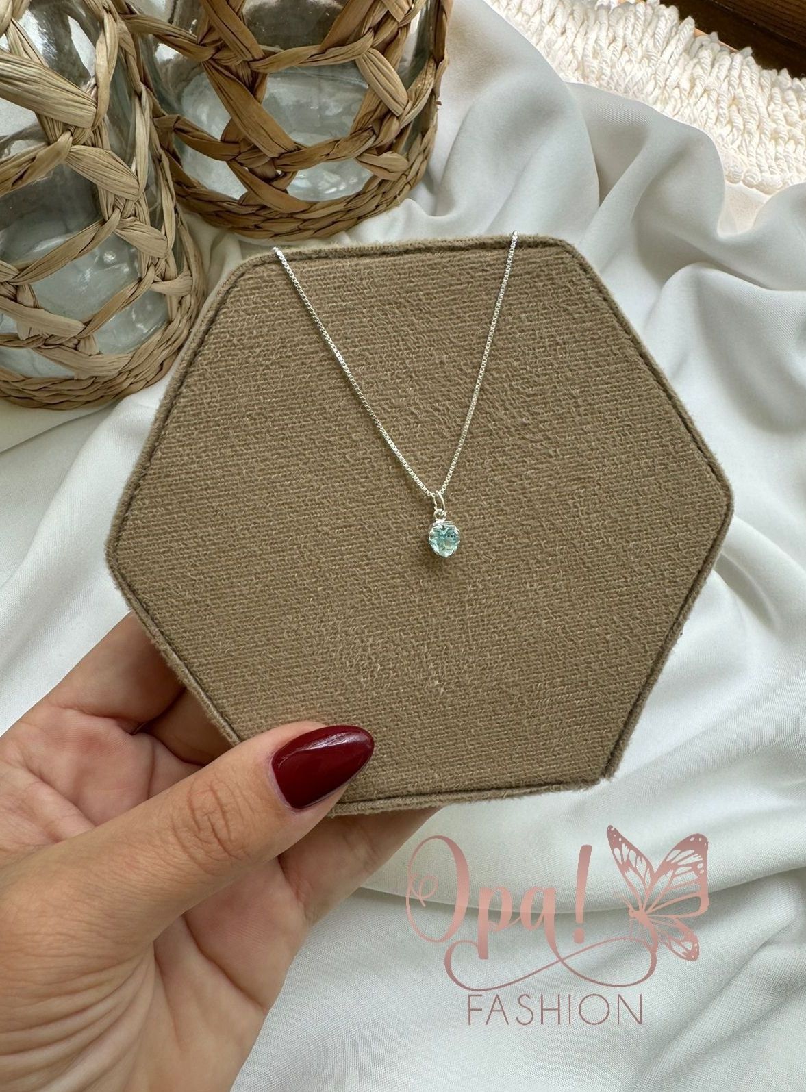 Colar coração zirconia Azul