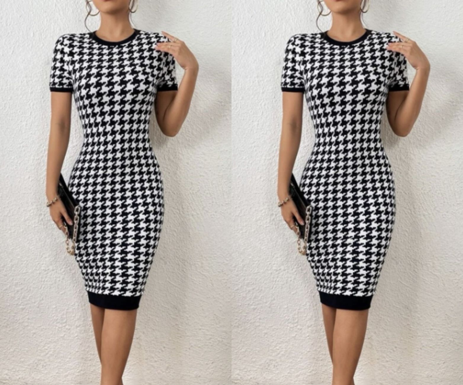 Black n White Plus size short sleeve body con dress