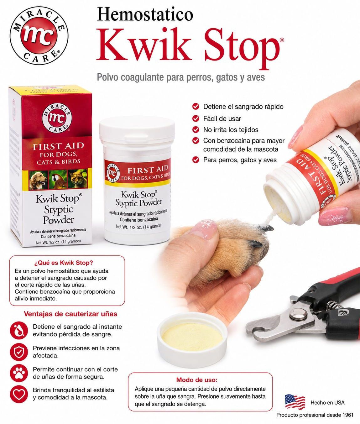Kwik Stop polvo hemostático para uñas