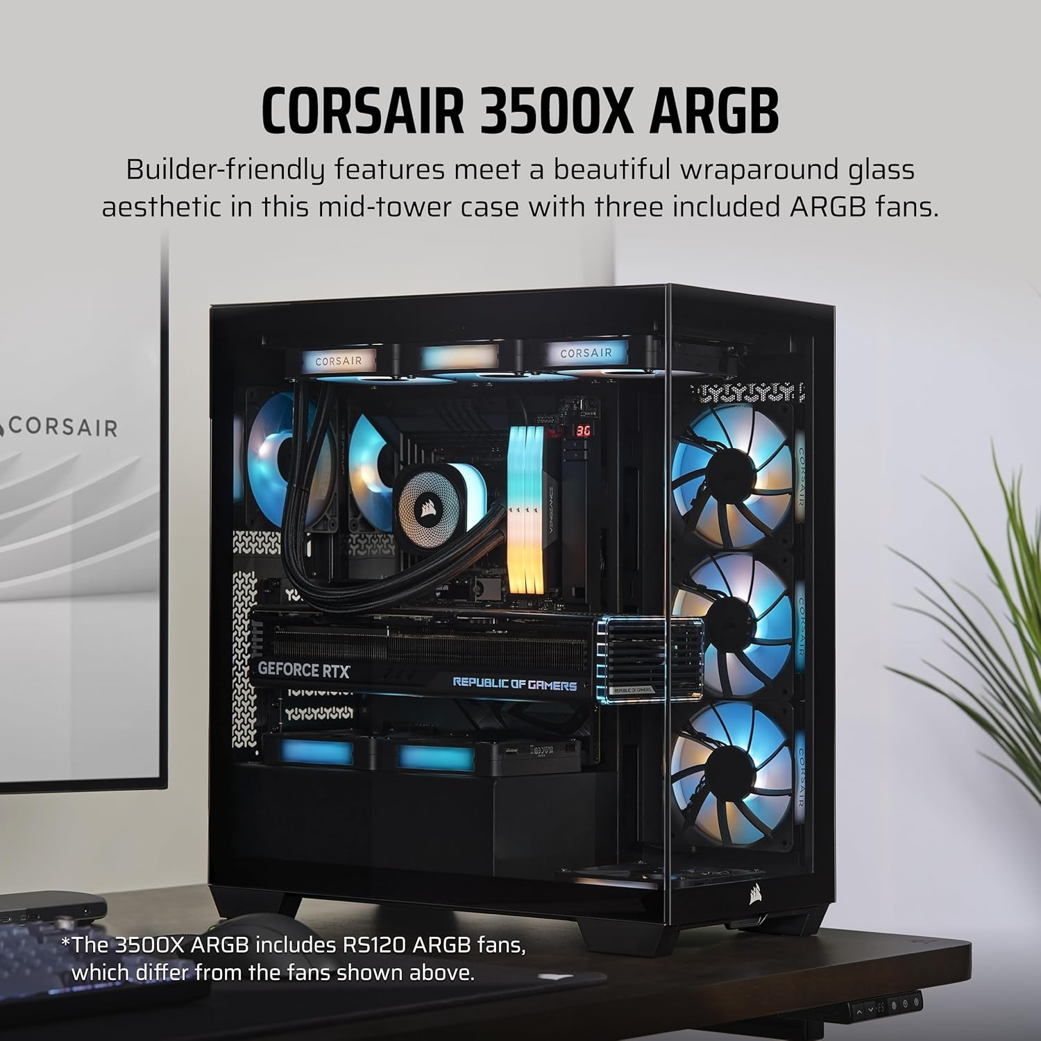 Case CORSAIR 3500X ARGB Mid Tower ATX – 3X CORSAIR RS120 ARGB Fans Incluidos